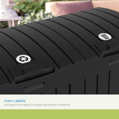 Suncast Dual 33 Gal Trash Hideaway Cabinet, Discrete Outdoor Storage - color: Black