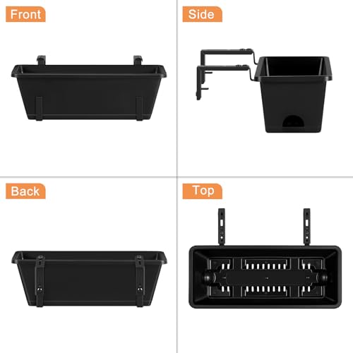 ETELI Railing Planter Hanging Planter Box with Brackets Set 6, Black - color: All Black