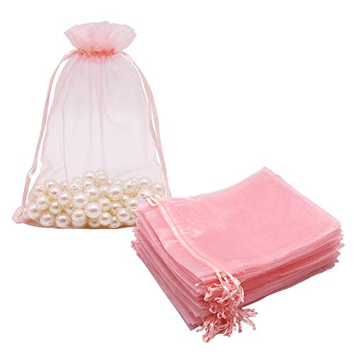 HRX Package 100pcs Mesh Organza Bags 6x9 in for Gift Giving, Large (Pink) - color: Blush Pink