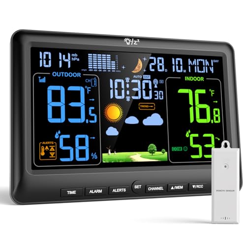 LIORQUE Weather Stations Indoor Outdoor Thermometer Wireless, Black