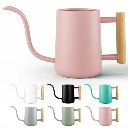Metal Small Indoor Watering Can with Long Spout & Real Wood Handle, 35oz - color: Pink