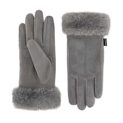 isotoner Women's Water Repellent Touchscreen Stretch Mya Faux Fur Cuff Gloves - color: Ash, size: Large-X-Large