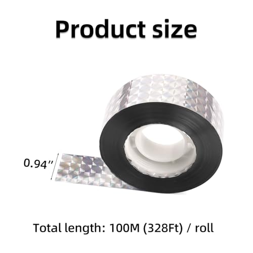 2 Roll Bird Scare Tape Ribbon Reflective Ribbon to Keep Birds Away from Garden Double Sided Holographic Birds Scare Tapes 328 Ft Bird Flash Tape Deterrent Tapes Outdoor Pigeon Woodpecker Repellent