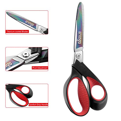LIVINGO 9" Heavy Duty Titanium Coated Stainless Steel Scissors, (Red/Black) - color: Red