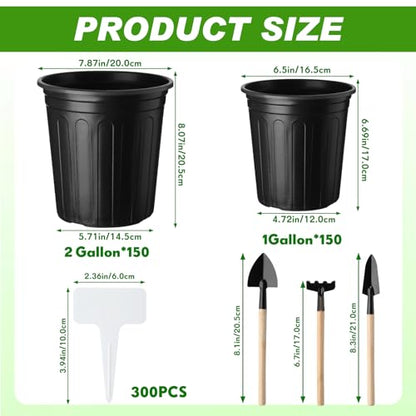 FoldTier 300 Pcs 2 Gallon/1 Gallon Plant Nursery Pots Plastic Flexible Bulk