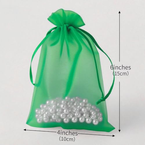 YHJZ 100PCS Dark Green Organza Bags, 4x6 Inch Small Mesh Bags Drawstring, Jewelry Gift Bags for Birthday Party, Treats, Wedding - color: Grass Green
