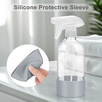 Glass Spray Bottles - 2 Pack 16 oz Clear Spray Bottles with Silicone Sleeve - color: Blue&Grey