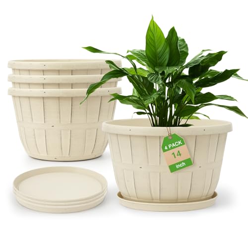 Quarut 4 Pack 14 Inch Large Plastic-Flower-Pots-for-Indoor-Outdoor-Plants - color: Beige, size: 14 inch-4 pack