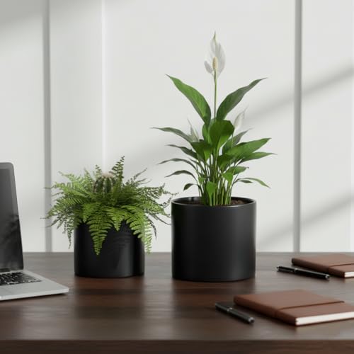 Nihow Ceramic Plant Pots with Drainage for Indoor Plants, 5 & 7 Inch,Black - color: Black