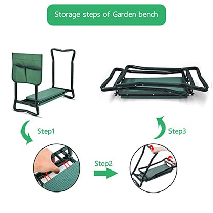 Garden Kneeler Seat Portable Garden Folding Seat EVA Foam Pad with Tool Bag Pouch