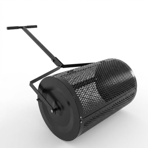 24 Inch Compost Spreader, Peat Moss Spreader with Adjustable Handle, Roller Lawn Spreader with Sliding Door & Easy Assembly for Peat Moss, Manure, Topsoil
