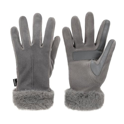 isotoner Women's Water Repellent Touchscreen Stretch Mya Faux Fur Cuff Gloves - color: Ash, size: Large-X-Large