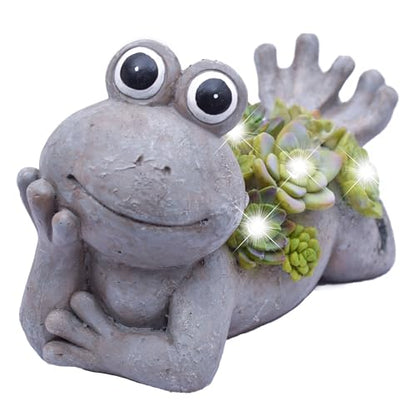 TERESA'S COLLECTIONS Cute Frog Garden Decor with Solar Light 5.5" - size: Medium