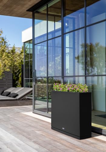 Veradek Block Series Span Planter & Drip Tray - Rectangular Outdoor Planter - color: Black, size: Medium - 2 pack with saucers
