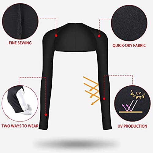 Cool Shawl Arm Covers 2-Pack Sun Protection with Finger Holes UV Protection Arm Covers for Golf - color: Black