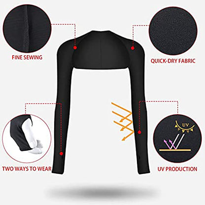 Cool Shawl Arm Covers 2-Pack Sun Protection with Finger Holes UV Protection Arm Covers for Golf - color: Black