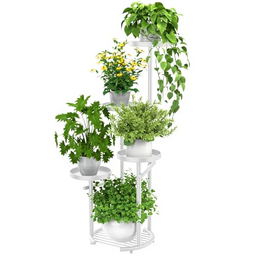 TOSKING Tall 5-Tier Round Metal Corner Plant Stand Indoor, Anti-Tip, White - color: White, size: 5-Tier Round Base