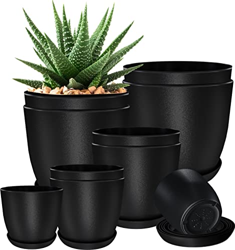 Plant Pots Indoor with Drainage, 10 Pack Multi-Size Planters Set, Black - color: Black, size: Pack of 10
