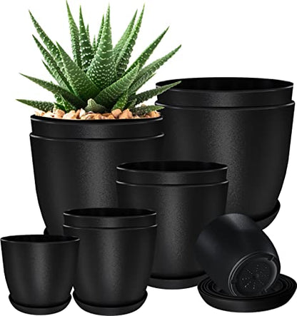 Plant Pots Indoor with Drainage, 10 Pack Multi-Size Planters Set, Black - color: Black, size: Pack of 10