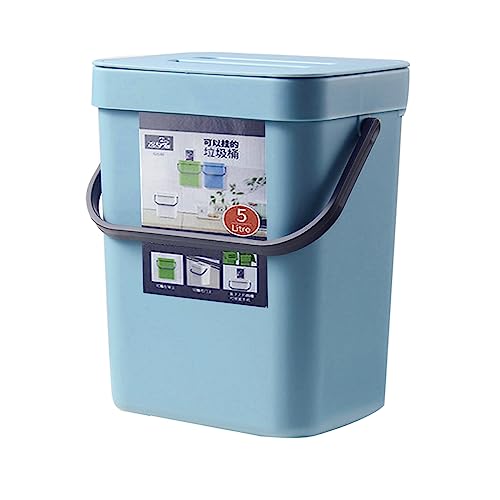 Small Trash Can with Lid Mini Kitchen Hanging Trash Can Tightly Sealed Odor Free, Small Countertop Compost Bin for Scraps from Daily Cooking, Mountable Trash Bin for Kitchen Counter, 5L (blue, 5L) - color: blue