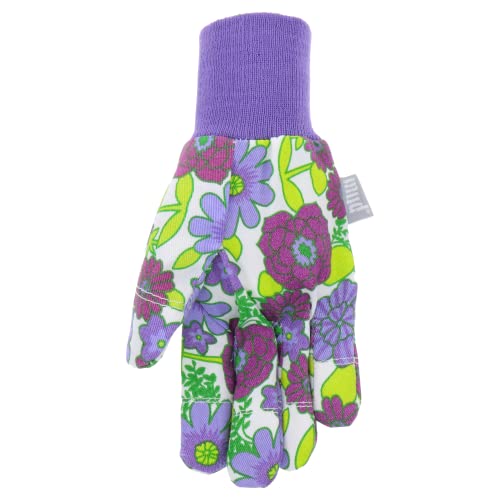 MUD Jersey & Chore Women's Garden Glove, Breathable, Elastic, Reinforced Fingertips, Purple Floral, M/L - size: Medium-Large (Pack of 2)