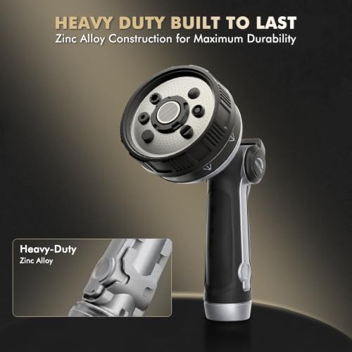 RESTMO Garden Hose Nozzle Heavy Duty, Thumb Control Metal Sprayer Nozzle - color: Silver, size: Normal