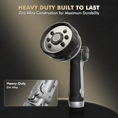 RESTMO Garden Hose Nozzle Heavy Duty, Thumb Control Metal Sprayer Nozzle - color: Silver, size: Normal