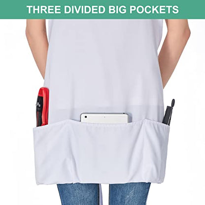 Jubatus 2 Pack 3 Pockets Adjustable Bib Apron Chef Kitchen Cooking Aprons for Women Men, White - color: White