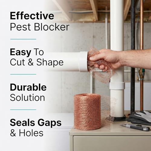 1-Pack Pure Copper Mesh Roll, Heavy Duty Rodent Control Mesh, Excluder Mesh for Rodents, Copper Wool for Blocking Holes, for Sealing Cracks, Gaps, Vents, and Protecting Garden Plants (5in x 33ft)