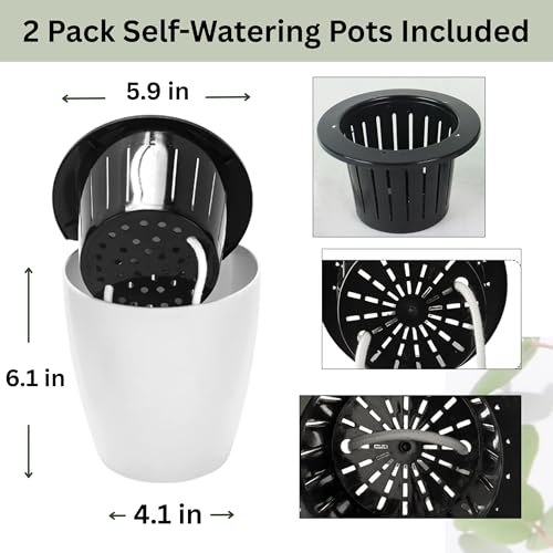2 Packs Macrame Plant Hanger with Self-Watering Pots (6 inch) - size: Large