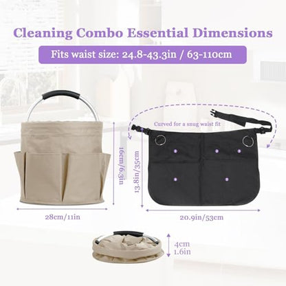 Cleaning Apron, Cleaning Caddy & Household Cleaning Storage Organizer Set - color: Khaki+black