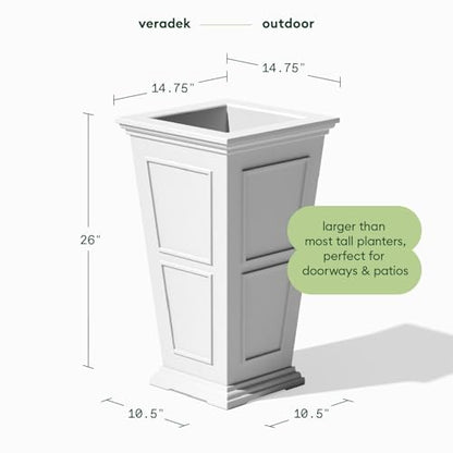 Veradek Brixton Series Planter - Tall Outdoor Planter with Shelf - color: White, size: 26 inch -2 Pack