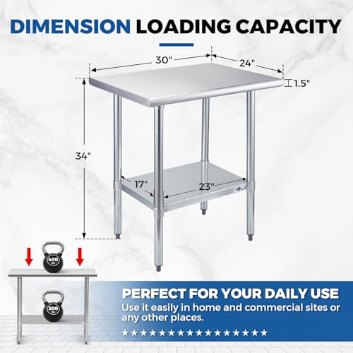 Profeeshaw Stainless Steel Prep Table 24''x30'' NSF Commercial Workbench - color: No Backsplash, size: 24''x30''