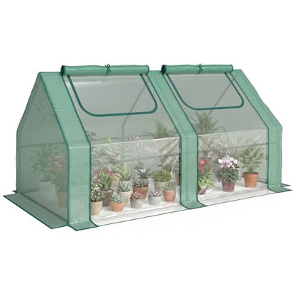 Outsunny 6' x 3' x 3' Portable Greenhouse with 2 PE/Plastic Covers Green - color: Green, size: 6' x 3' x 3'