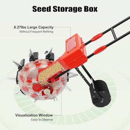 Garden Seeder, Hand-Push Metal Precision Lawn & Garden Spreaders Row Planter Corn Planter Seeder for Soy Peanut Corn Cotton 10 Nozzles, Planting Depth 2.6-3.5in