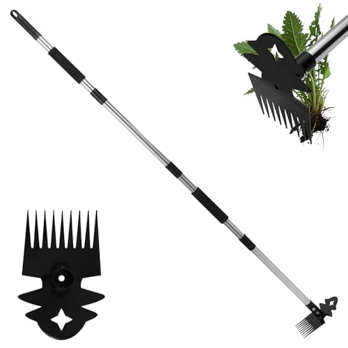 Weed Tool with Long Handle - 60" Manual Weeder Remover Tool, 2 in 1 Hand Weed Rake and Garden Hoe for Gardening, Heavy Duty Uprooting Weeding Pull for Yard, Lawn, Patio and Garden