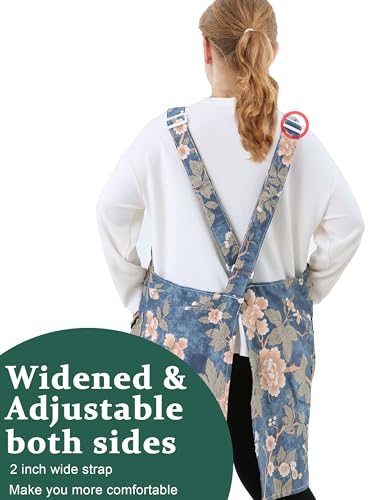 Big Plus Size Aprons for Women with Pockets Cotton Linen Baking Kitchen Cooking - color: Camellia