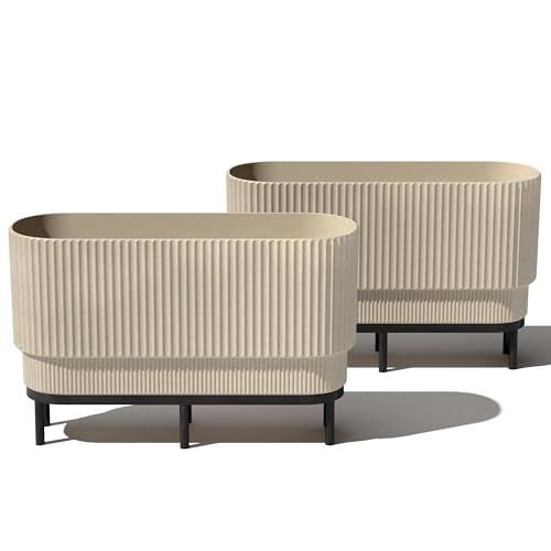 Veradek Demi Series Raised Long Planter - Wide Planter with Stand - color: Sand/Black, size: 30 inch - 2 Pack