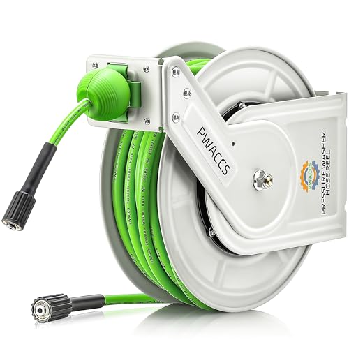 PWACCS Retractable Pressure Washer Hose Reel, 1/4" x 60ft, Auto Rewind