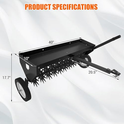 Garvee 40" Tow-Behind Lawn Aerator – Heavy-Duty Core Aeration Tool with Universal Hitch, Adjustable Handle, Transport Wheels, Compatible with Tractors for Garden, Farm & Lawn Care