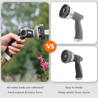 RESTMO Hose Nozzle Heavy Duty, Metal Water Hose Sprayer for Garden - color: Silver, size: 9 Watering Patterns
