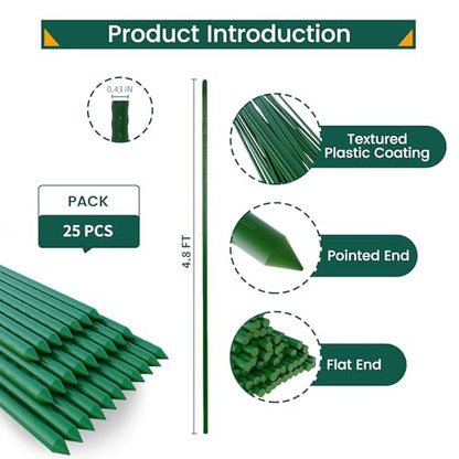 PROWORX 57 Inch 4.8Ft Plant Support Garden Stakes for Outdoor Plants, 25PCS - size: 4.8 Ft 25 Pack