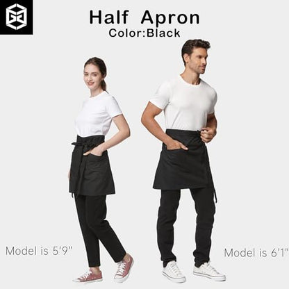 Waist Apron for Men Server Bistro Half 4251BY - color: Black, size: 5 Pack