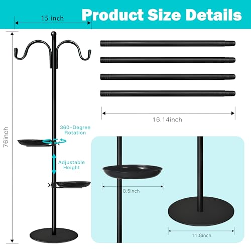 Shepherds Hooks for Outdoor, 76 Inch Bird Feeder Stand - style: Dual Hooks & 2 Pots