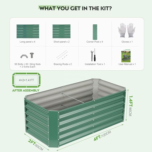 Raised Garden Bed Kit 4x2x1.4ft, Metal Planter Boxes Outdoor, Green - color: Lotusgreen, size: 4x2x1.4ft