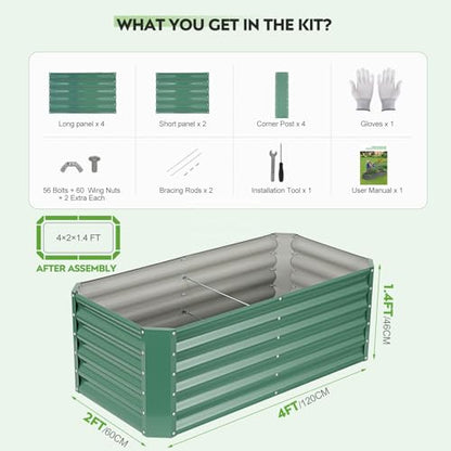 Raised Garden Bed Kit 4x2x1.4ft, Metal Planter Boxes Outdoor, Green - color: Lotusgreen, size: 4x2x1.4ft