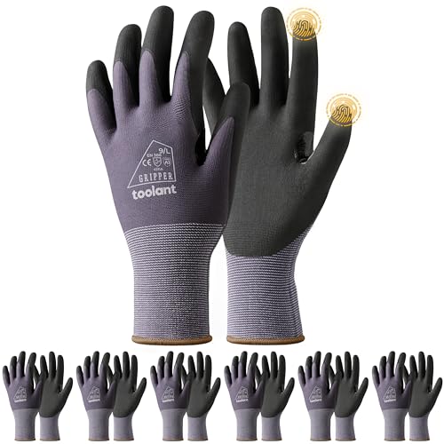 toolant Microfoam Nitrile Work Gloves with Grip, 6 Pairs, Gray, Large - color: Gray-6pairs, size: Large
