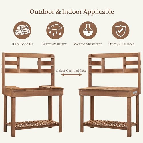 Yaheetech Outdoor Potting Bench, Sink, Display Rack & Storage Shelf,Brown