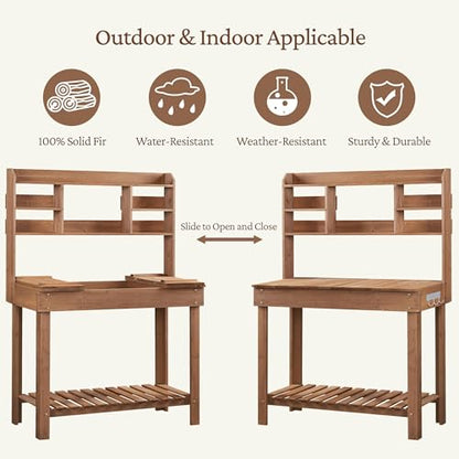Yaheetech Outdoor Potting Bench, Sink, Display Rack & Storage Shelf,Brown