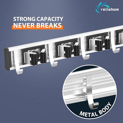 reliahom Broom Holder Wall Mount Mop Hanger Tools organizer 4Racks 5Hooks - color: Black